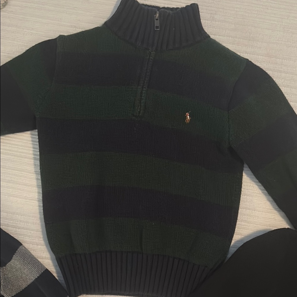 Polo by Ralph Lauren Green and Black Striped Boys Sweater